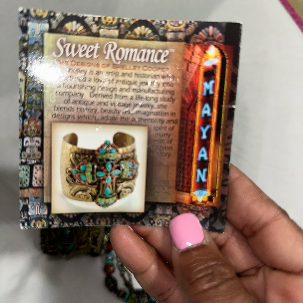 Sweet Romance Turquoise and Red Cross Necklace Set - Picture 3 of 11